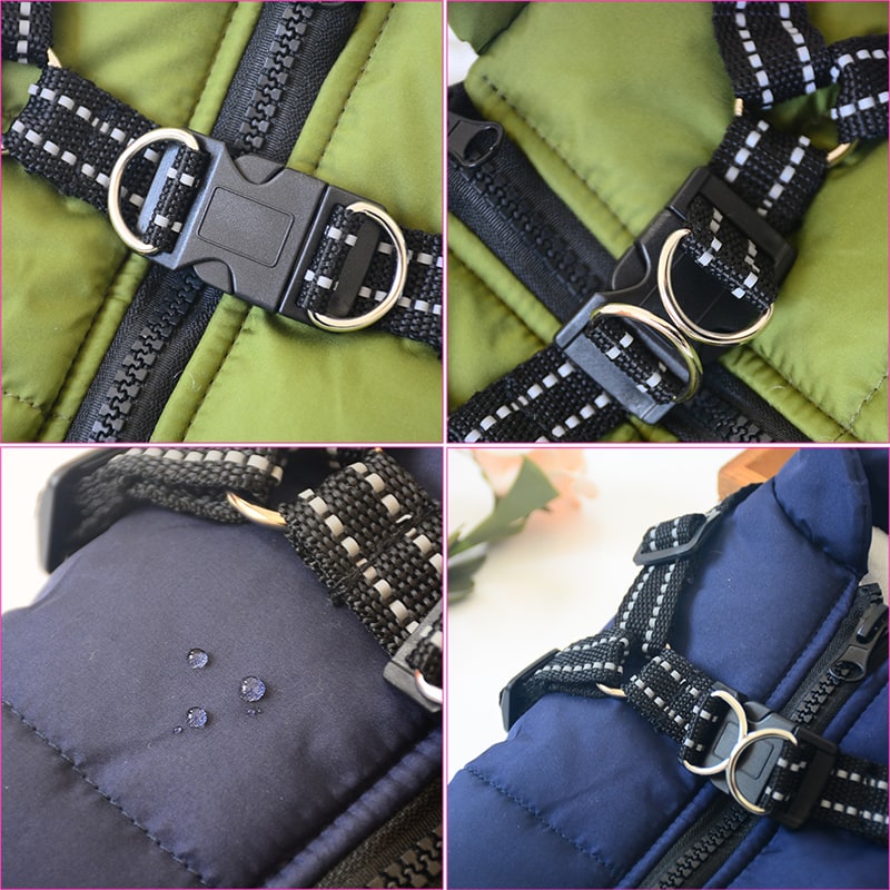 Winter Dog Coat with Harness for Cold Weather Water Resistant Quilted Vest with Reflective Straps - Image 11
