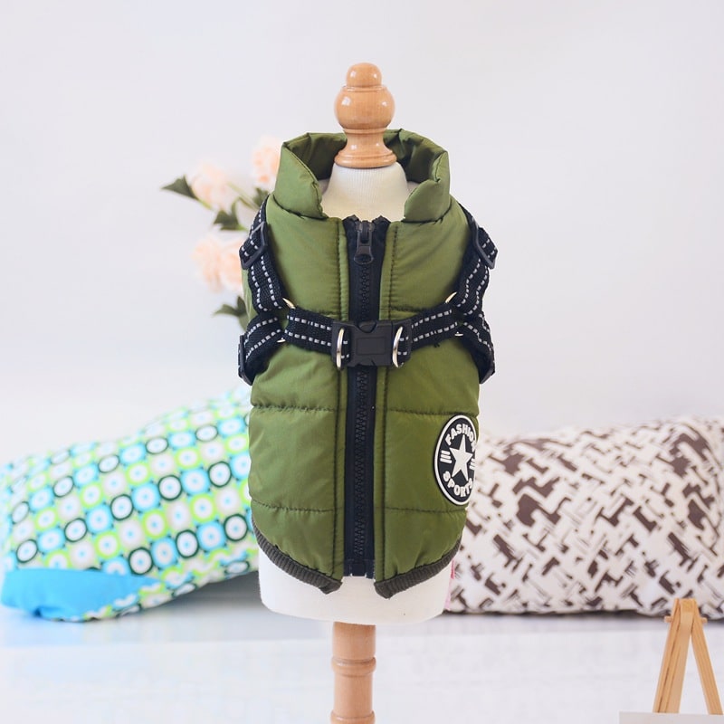 Winter Dog Coat with Harness for Cold Weather Water Resistant Quilted Vest with Reflective Straps - Image 12