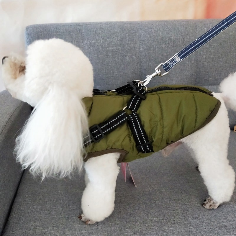 Winter Dog Coat with Harness for Cold Weather Water Resistant Quilted Vest with Reflective Straps - Image 6