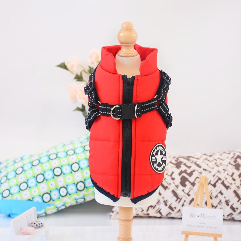 Winter Dog Coat with Harness for Cold Weather Water Resistant Quilted Vest with Reflective Straps - Image 9