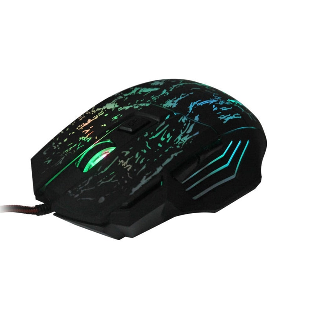 Wired Gaming Mouse with Rgb Crackle Pattern Ergonomic Design and Pad with Wrist Rest - Image 1