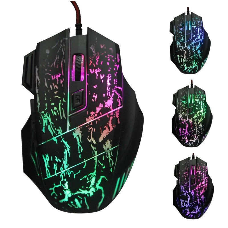 Wired Gaming Mouse with Rgb Crackle Pattern Ergonomic Design and Pad with Wrist Rest - Image 2