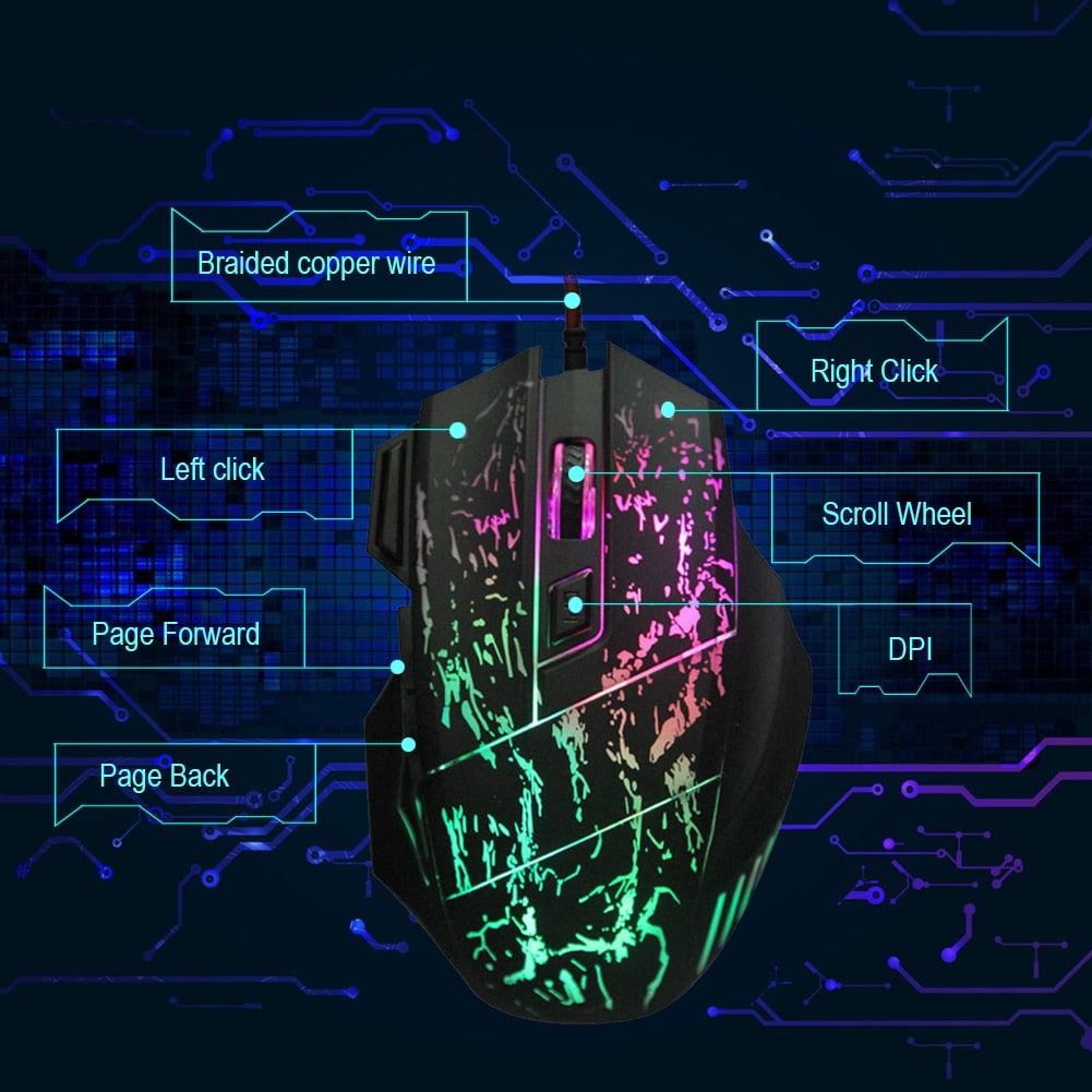 Wired Gaming Mouse with Rgb Crackle Pattern Ergonomic Design and Pad with Wrist Rest - Image 4