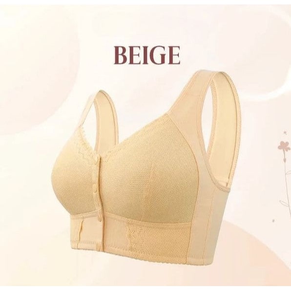 Wireless Front Closure Bra Breathable Button Full Coverage Lace Trim - Image 10