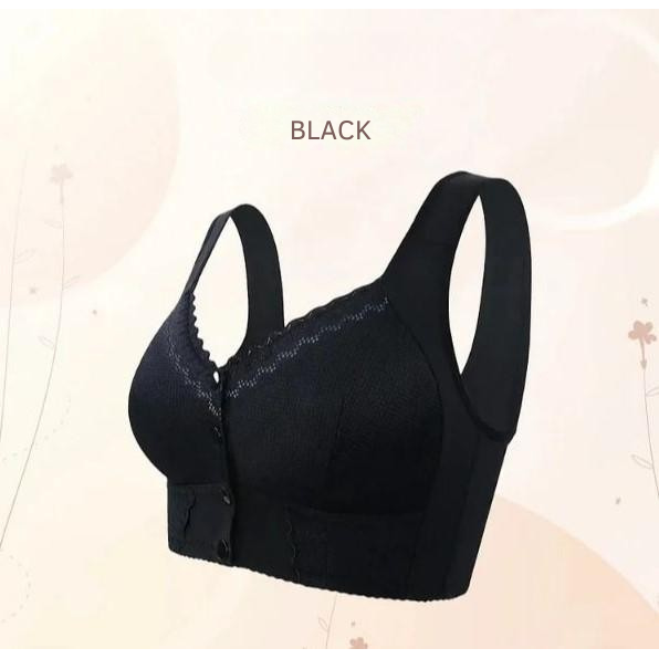 Wireless Front Closure Bra Breathable Button Full Coverage Lace Trim - Image 11