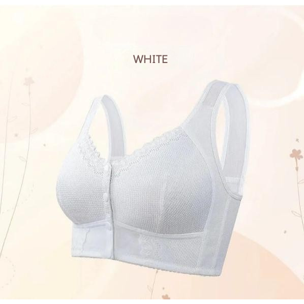 Wireless Front Closure Bra Breathable Button Full Coverage Lace Trim - Image 12