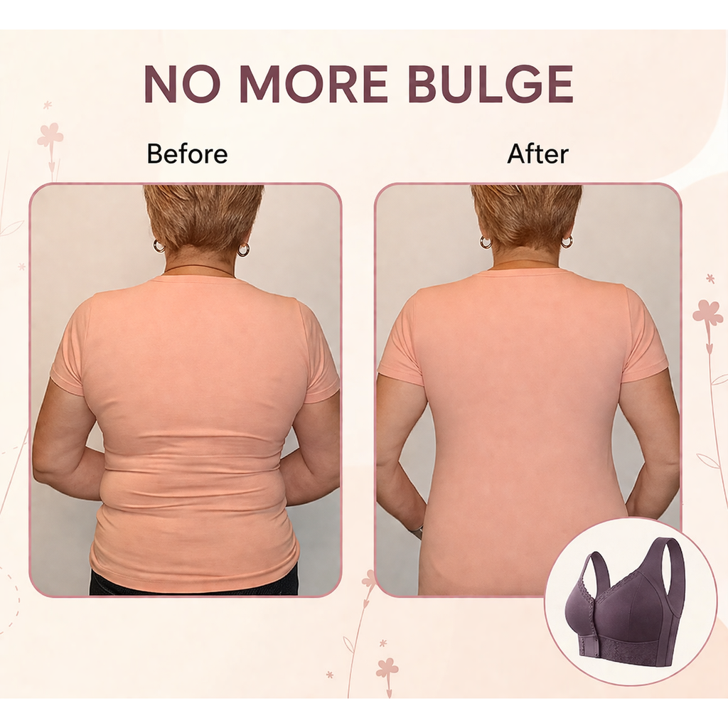 Wireless Front Closure Bra Breathable Button Full Coverage Lace Trim - Image 2