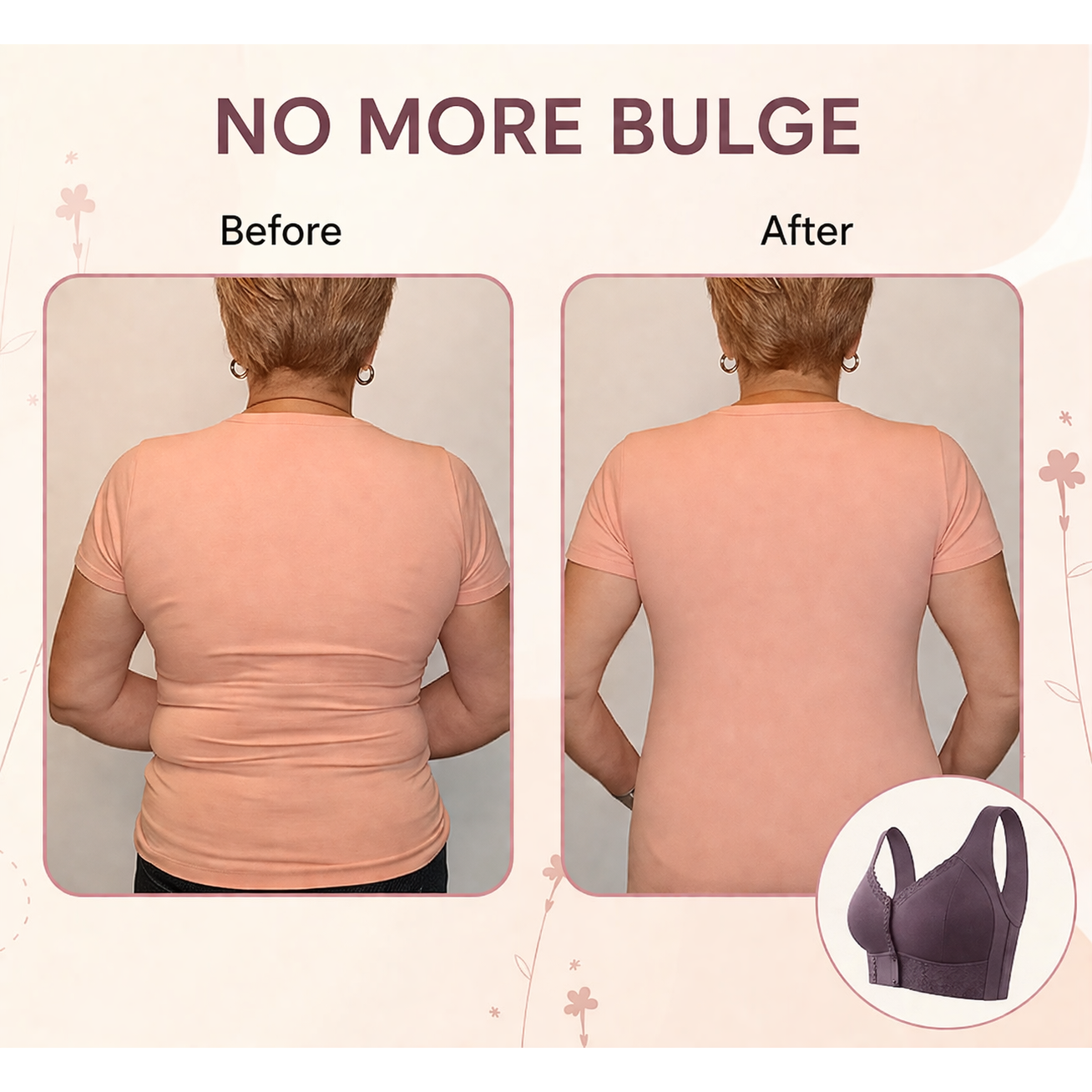 Wireless Front Closure Bra Breathable Button Full Coverage Lace Trim - Image 2