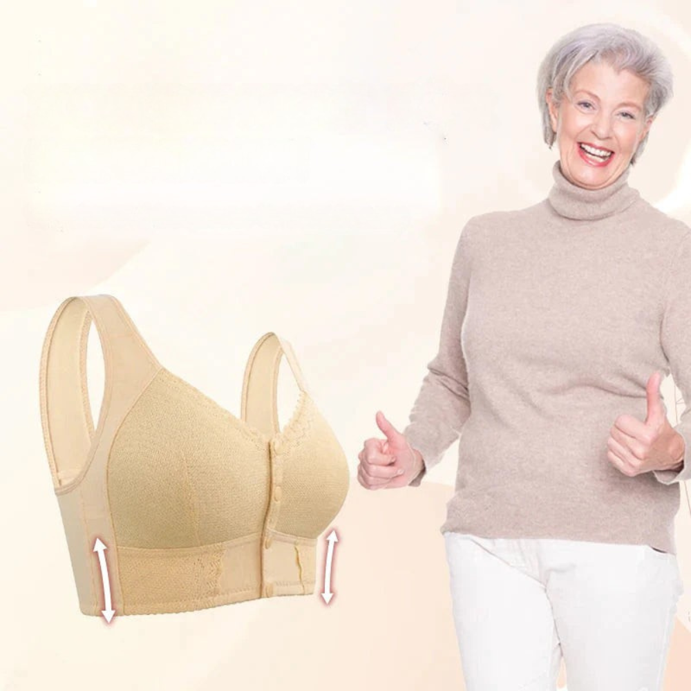Wireless Front Closure Bra Breathable Button Full Coverage Lace Trim - Image 4