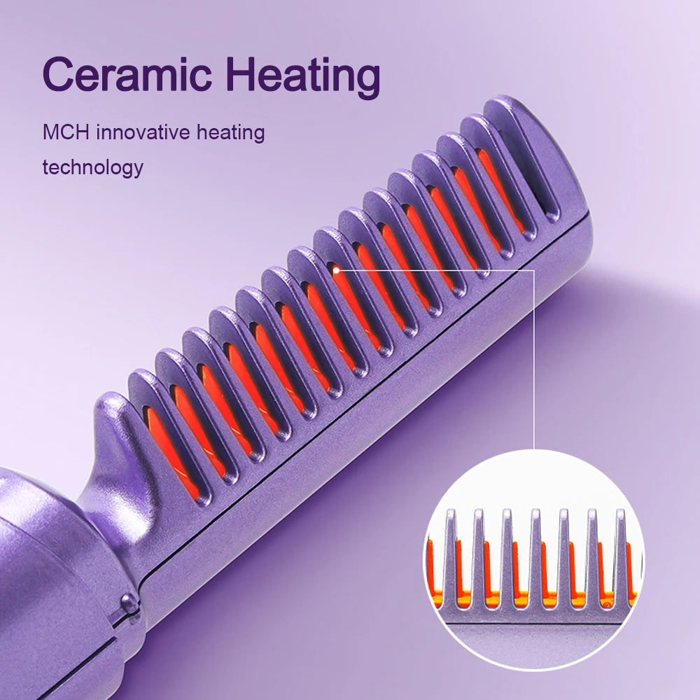 Wireless Hair Straightener Brush Portable Heated Ceramic Cordless LED - Image 2