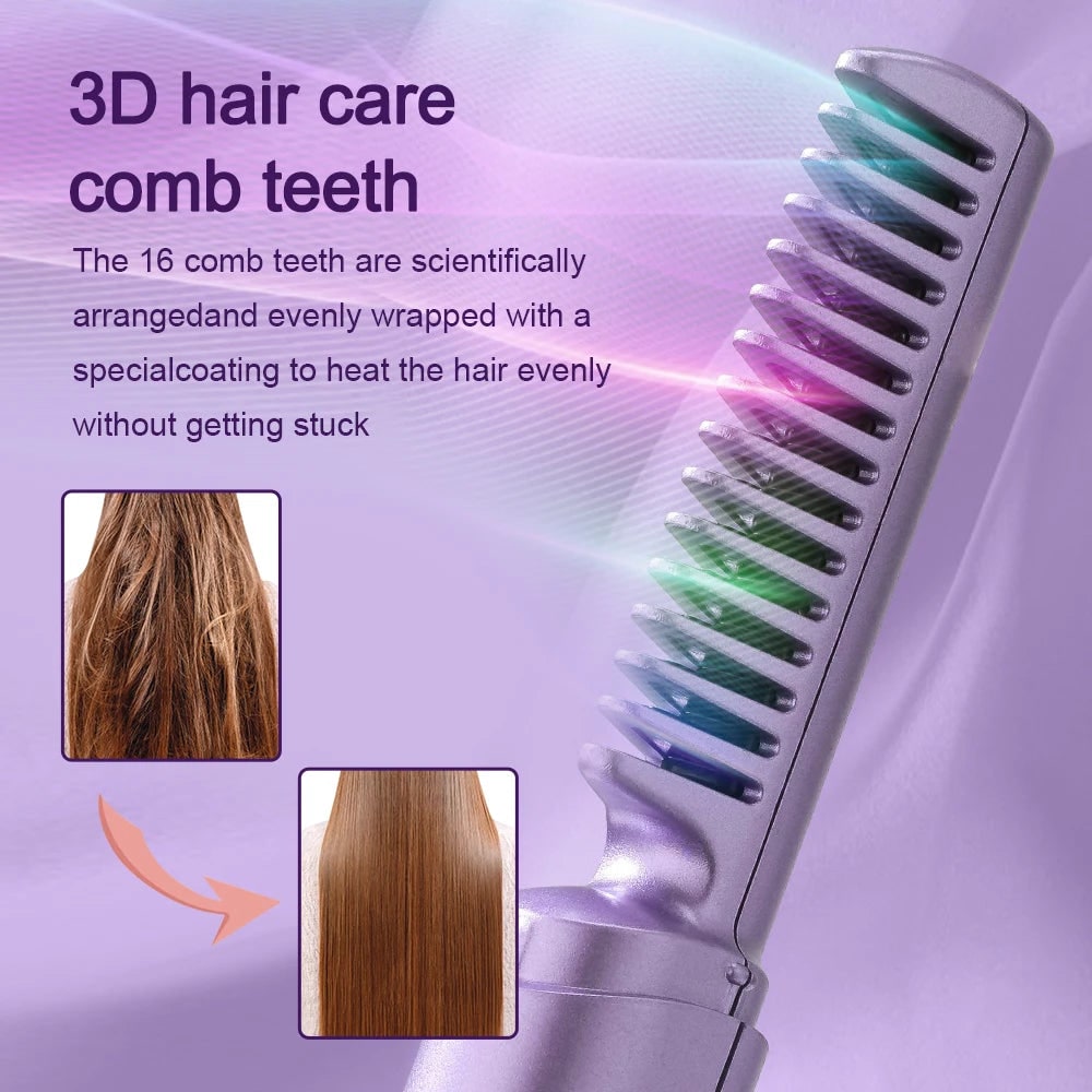 Wireless Hair Straightener Brush Portable Heated Ceramic Cordless LED - Image 3