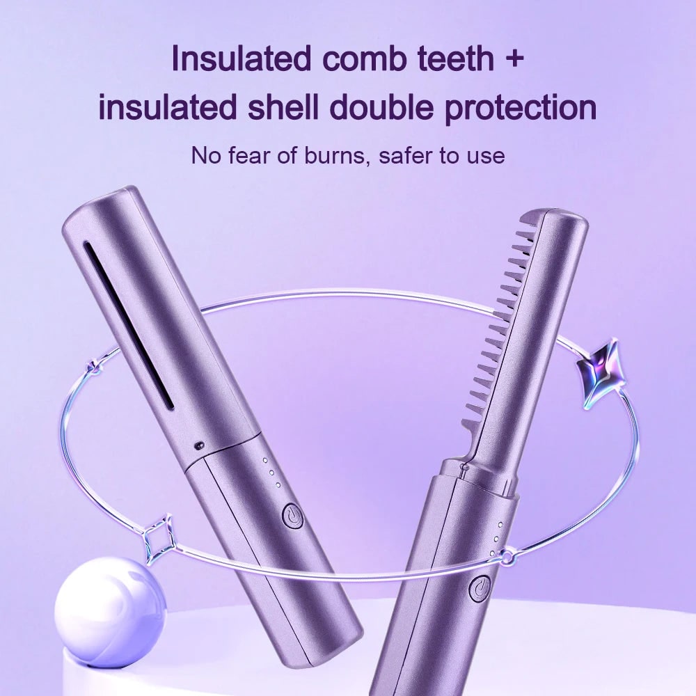 Wireless Hair Straightener Brush Portable Heated Ceramic Cordless LED - Image 4