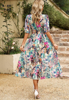 Jasmine | Women's Floral V-Neck Midi Dress for Wedding Guests