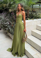 Alice | Women's Halter Neck Pleated Maxi Dress for Wedding Guests