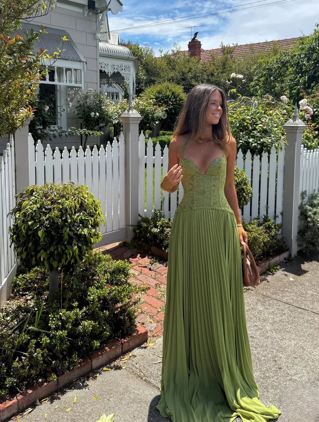 Alice | Women's Halter Neck Pleated Maxi Dress for Wedding Guests