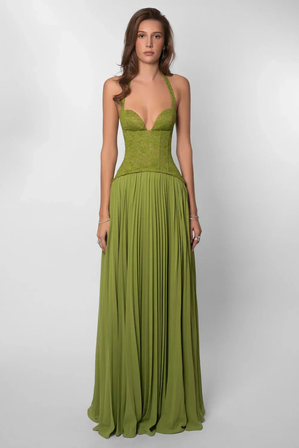 Alice | Women's Halter Neck Pleated Maxi Dress for Wedding Guests