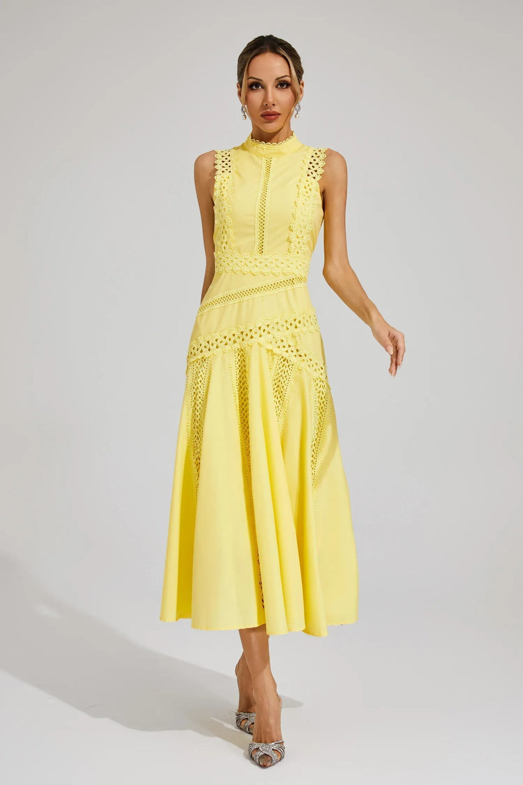 Caroline | Women's Lace Midi Dress with Sleeveless Design for Wedding Guests