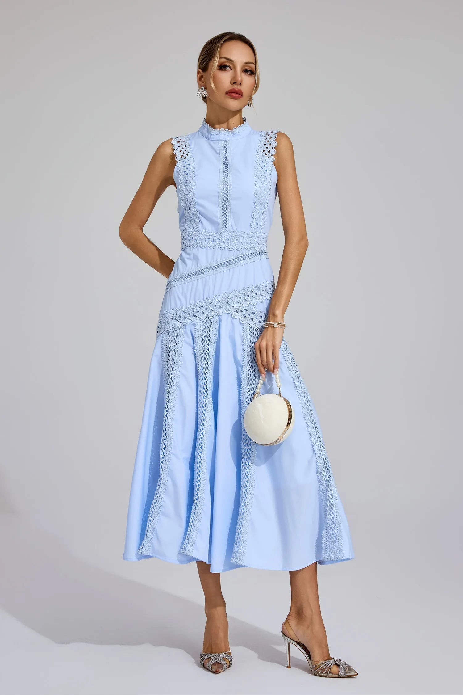 Caroline | Women's Lace Midi Dress with Sleeveless Design for Wedding Guests