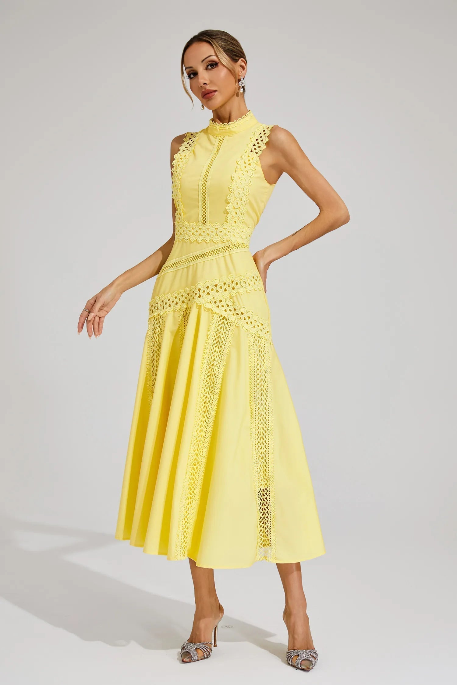 Caroline | Women's Lace Midi Dress with Sleeveless Design for Wedding Guests