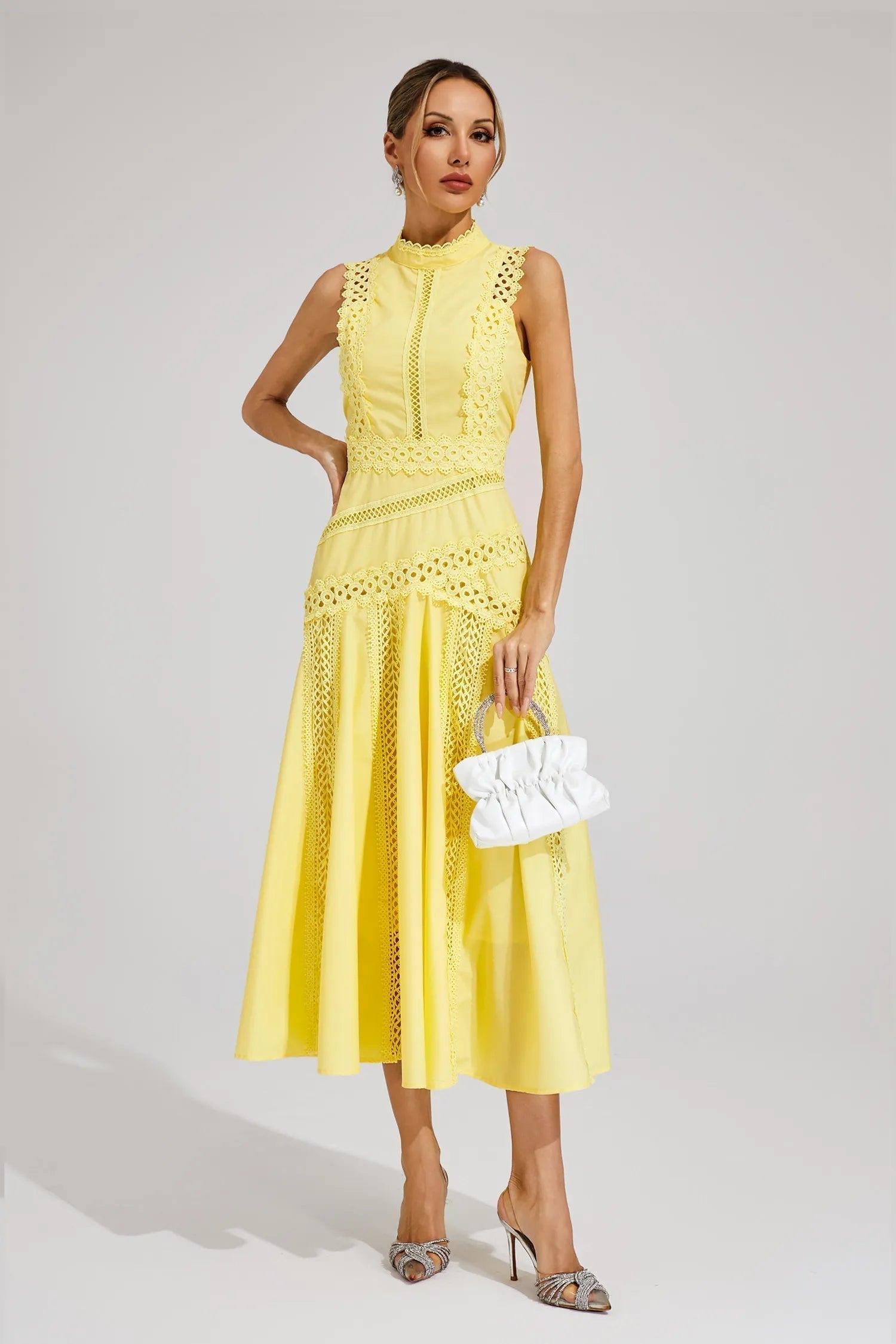 Caroline | Women's Lace Midi Dress with Sleeveless Design for Wedding Guests