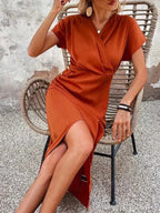 Chloe | Women's V-Neck Wrap Midi Dress for Wedding Guests