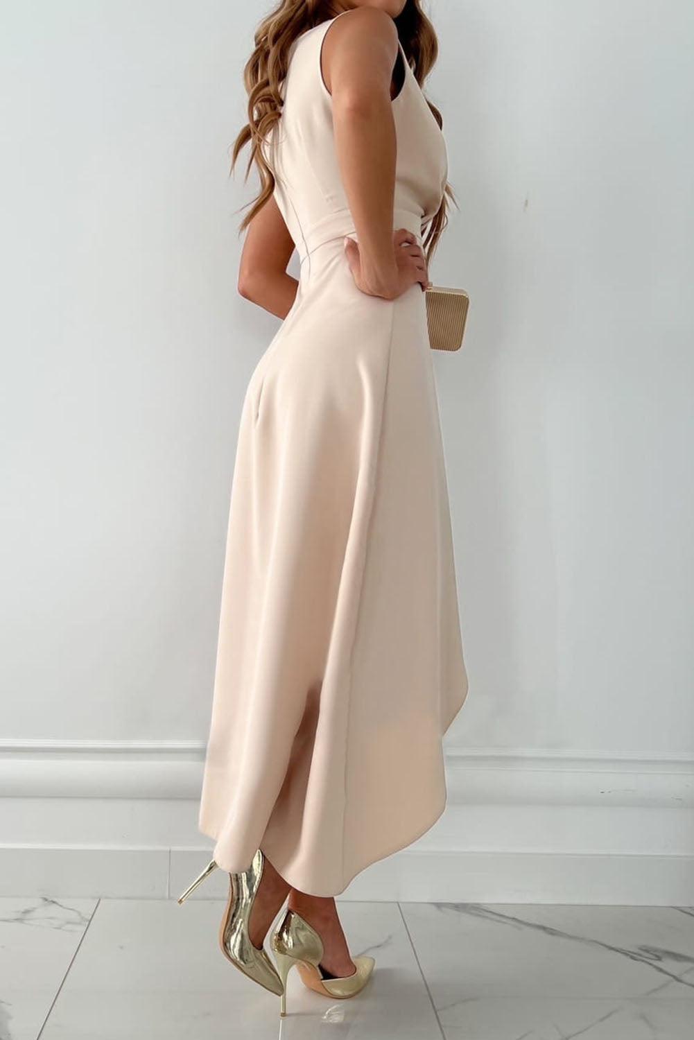 Hailey | Women's Asymmetrical Sleeveless Midi Dress for Wedding Guests
