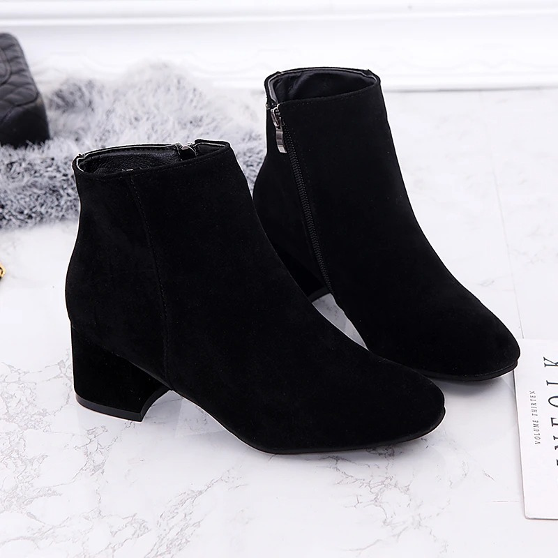 Women's Ankle Boots with Block Heel and Zipper Closure - Image 5