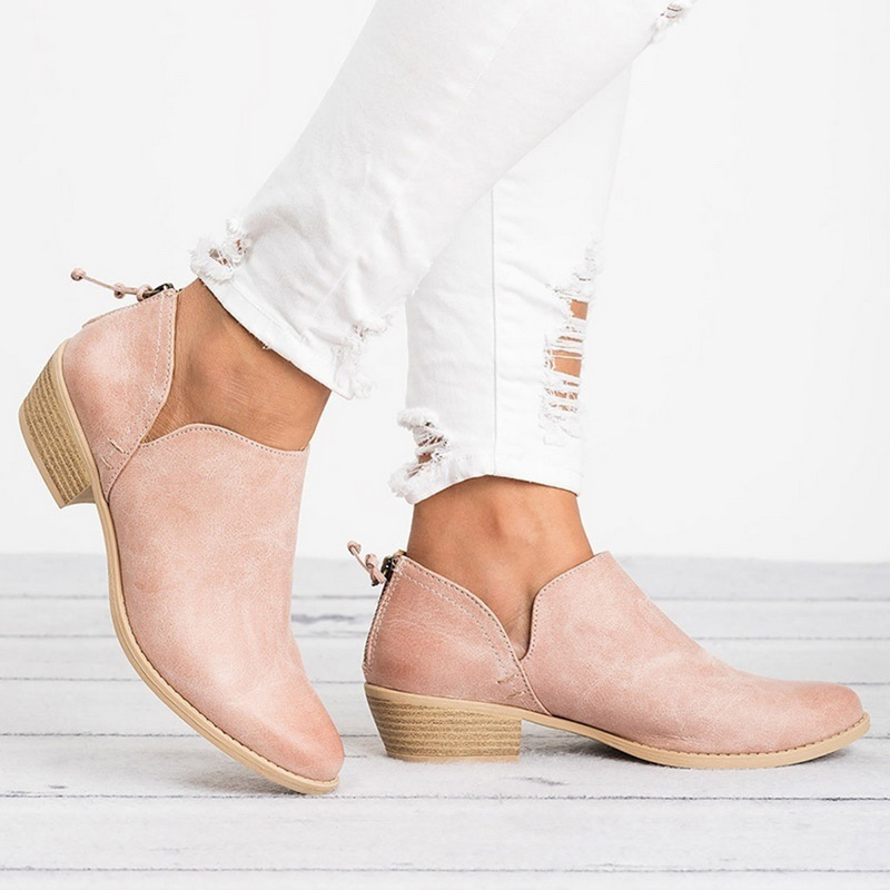 Women's Ankle Boots with Side Cutouts Block Heel and Back Zipper - Image 6