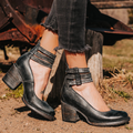 Women's Ankle Strap Block Heel Pumps with Metal Buckle Closures and Zipper - Image 1