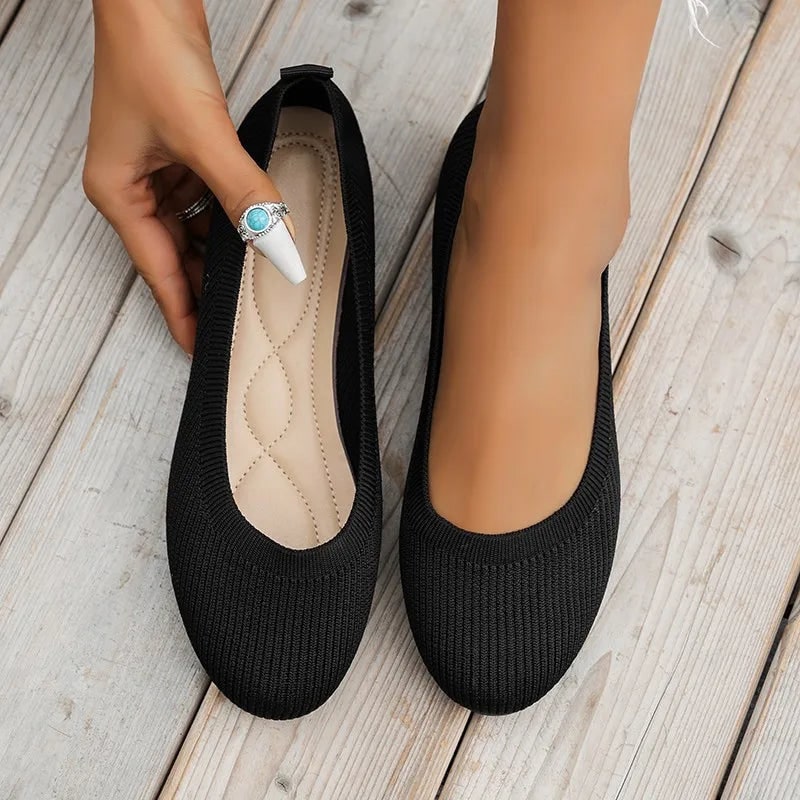 Women's Ballet Flats with Elastic Upper and Orthopedic Insole Support for Comfort Brown - Image 3