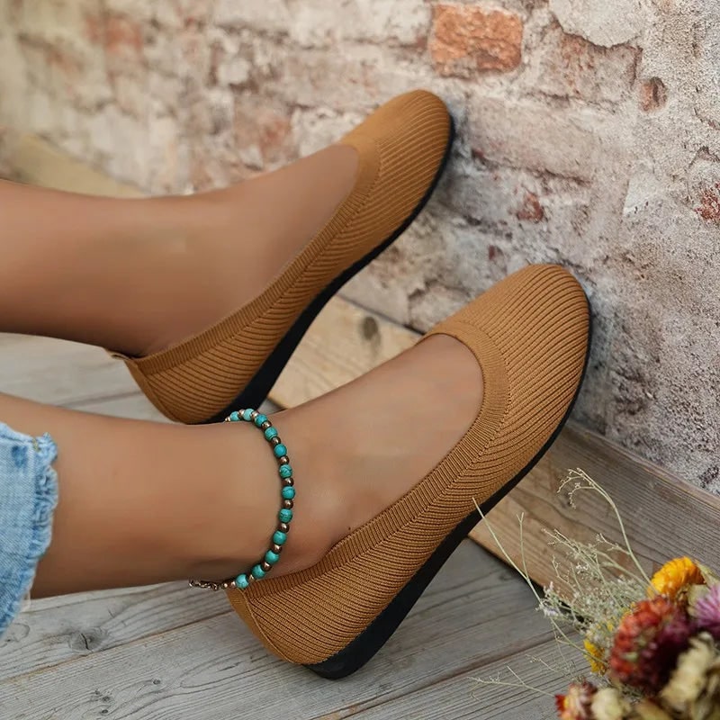 Women's Ballet Flats with Elastic Upper and Orthopedic Insole Support for Comfort Brown - Image 6