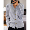 Women's Cardigan Sweater Knit V-Neck with Gold Heart Buttons Long Sleeve - Image 1