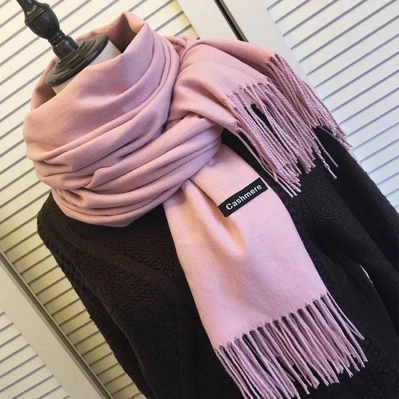 Women's Cashmere Scarf Wrap with Fringe Detail and Knit Texture - Image 1