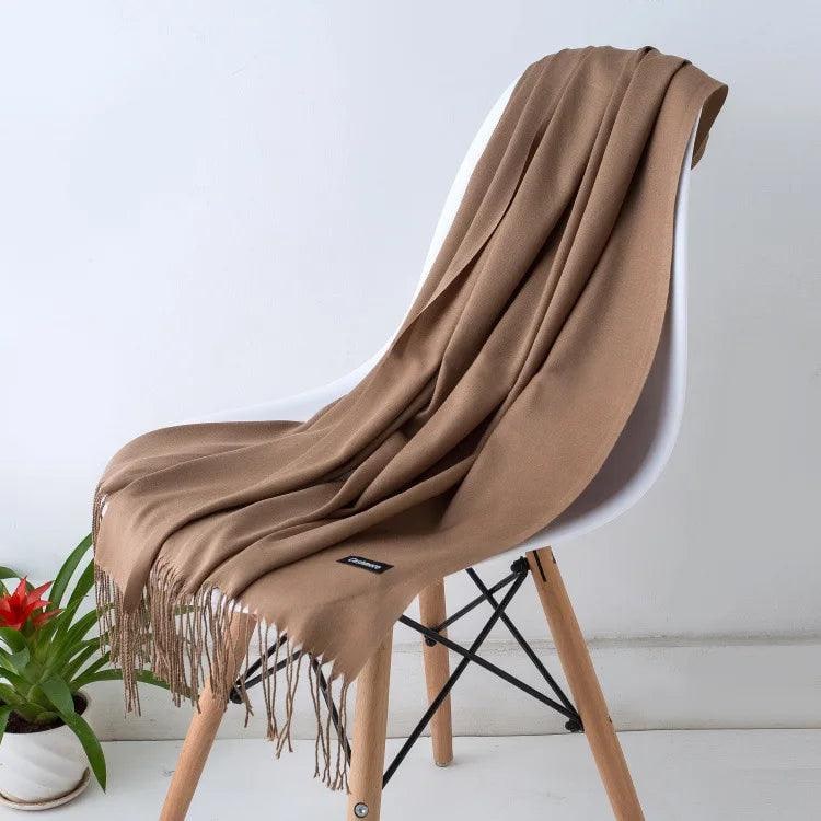 Women's Cashmere Scarf Wrap with Fringe Detail and Knit Texture - Image 12