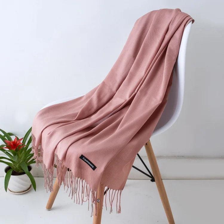 Women's Cashmere Scarf Wrap with Fringe Detail and Knit Texture - Image 13