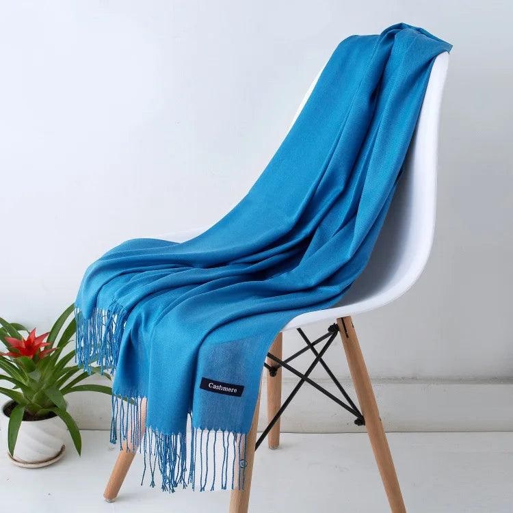 Women's Cashmere Scarf Wrap with Fringe Detail and Knit Texture - Image 14
