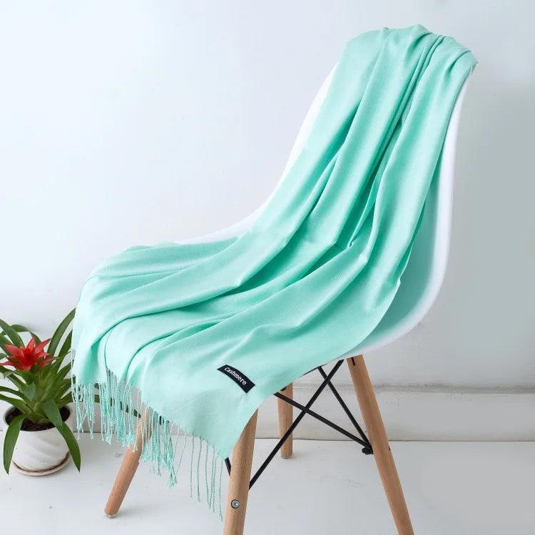 Women's Cashmere Scarf Wrap with Fringe Detail and Knit Texture - Image 15