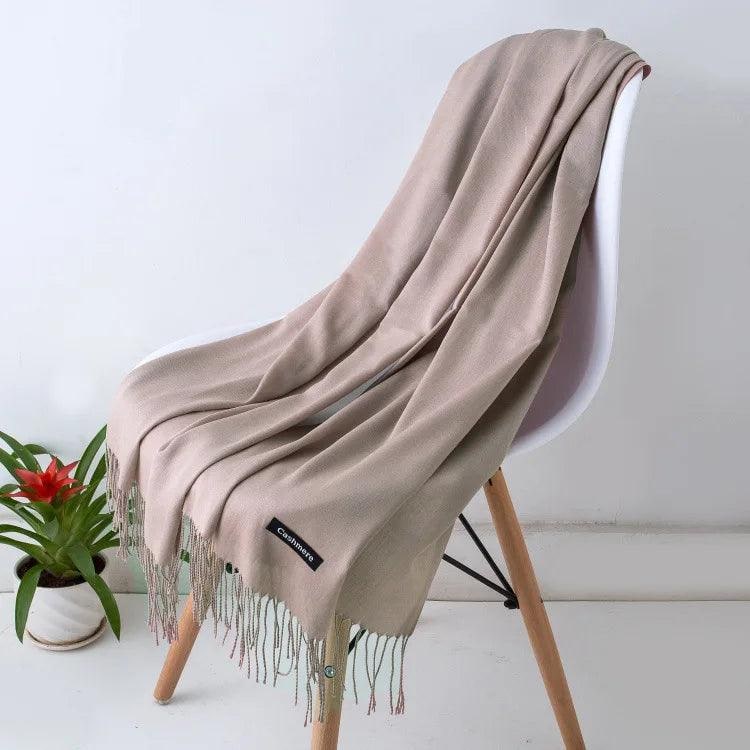 Women's Cashmere Scarf Wrap with Fringe Detail and Knit Texture - Image 16