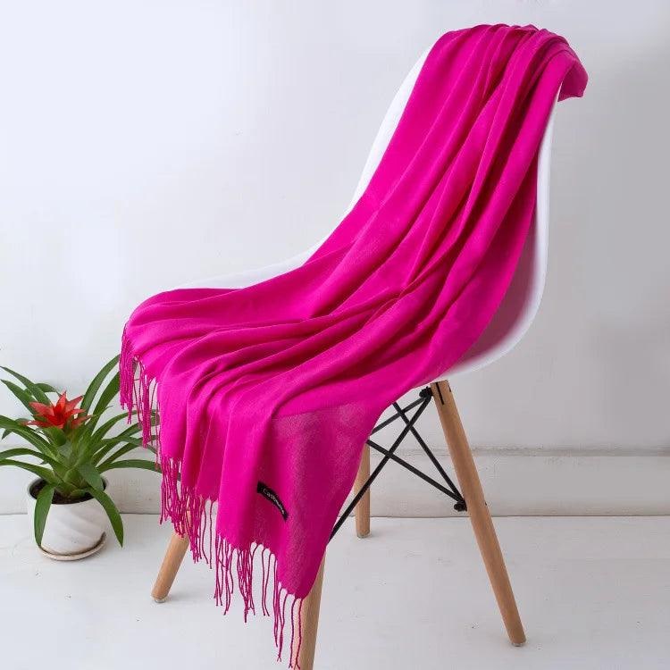 Women's Cashmere Scarf Wrap with Fringe Detail and Knit Texture - Image 19