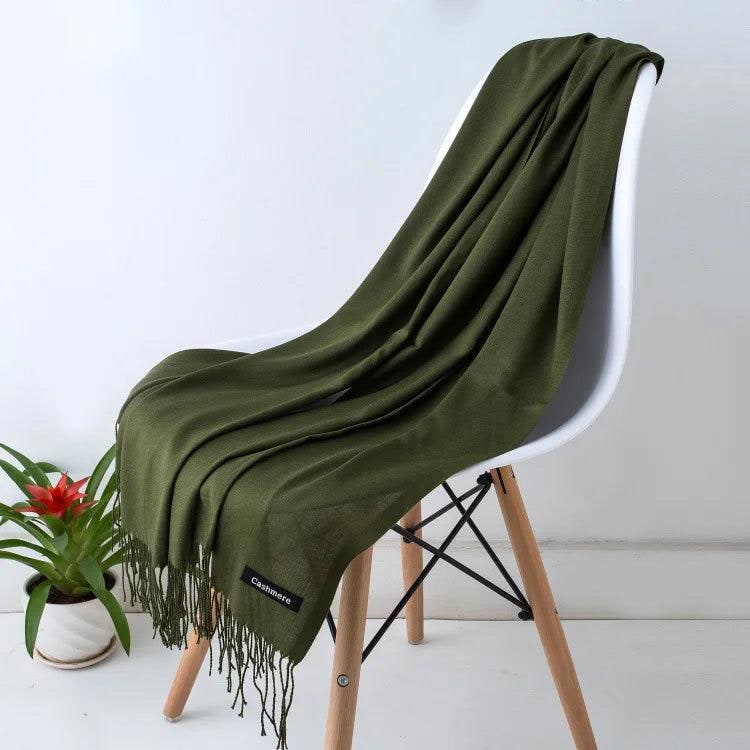 Women's Cashmere Scarf Wrap with Fringe Detail and Knit Texture - Image 29