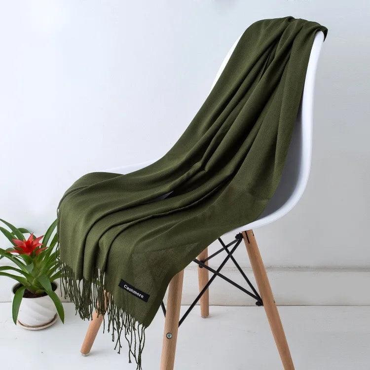 Women's Cashmere Scarf Wrap with Fringe Detail and Knit Texture - Image 3