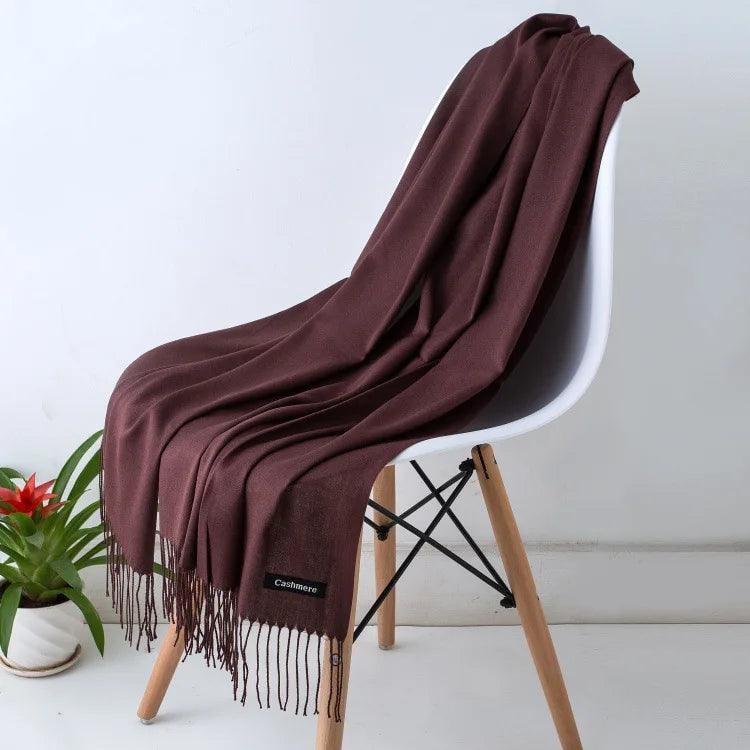 Women's Cashmere Scarf Wrap with Fringe Detail and Knit Texture - Image 32