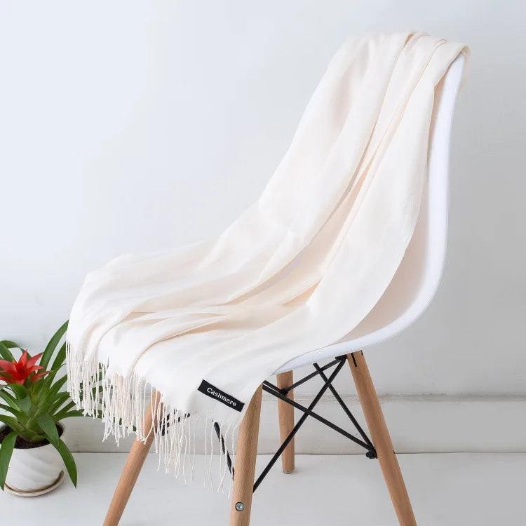 Women's Cashmere Scarf Wrap with Fringe Detail and Knit Texture - Image 34