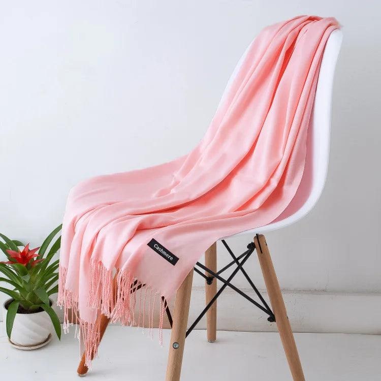 Women's Cashmere Scarf Wrap with Fringe Detail and Knit Texture - Image 35