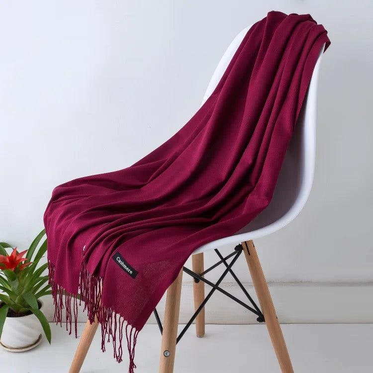 Women's Cashmere Scarf Wrap with Fringe Detail and Knit Texture - Image 36
