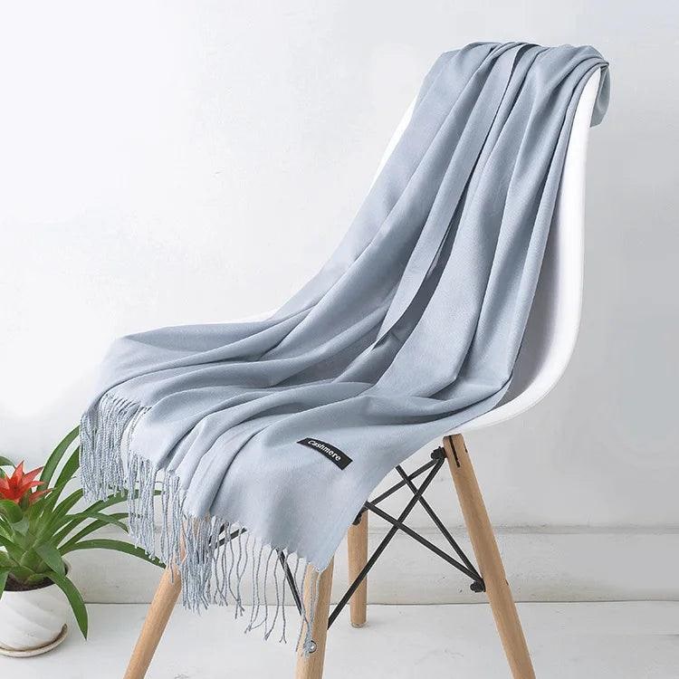 Women's Cashmere Scarf Wrap with Fringe Detail and Knit Texture - Image 37