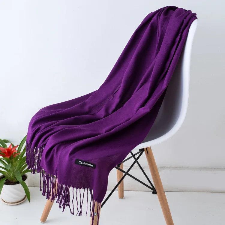 Women's Cashmere Scarf Wrap with Fringe Detail and Knit Texture - Image 38
