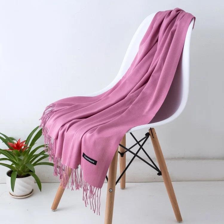 Women's Cashmere Scarf Wrap with Fringe Detail and Knit Texture - Image 5