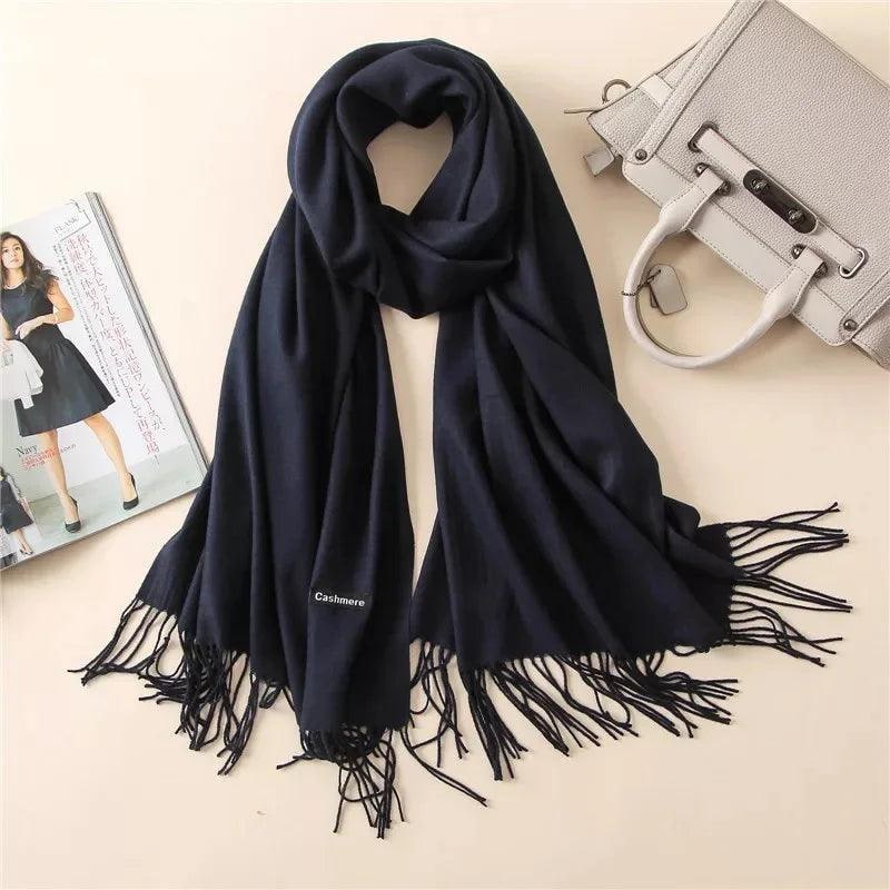 Women's Cashmere Scarf Wrap with Fringe Detail and Knit Texture - Image 6