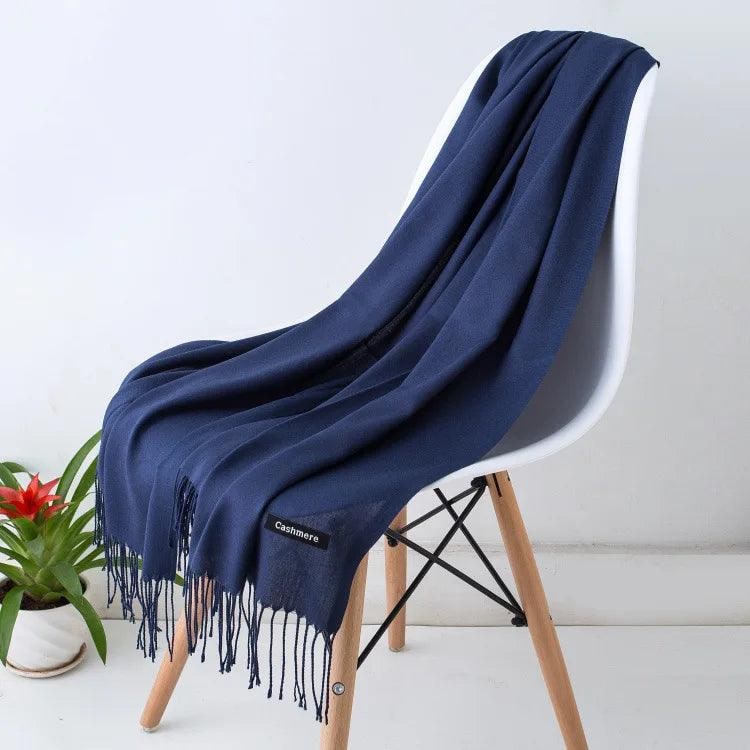 Women's Cashmere Scarf Wrap with Fringe Detail and Knit Texture - Image 7